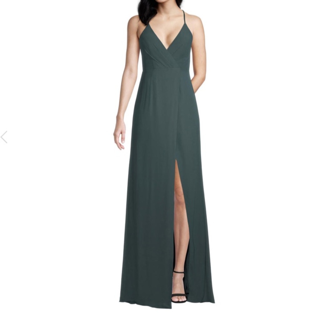 Levkoff Evergreen Dark Green Chiffon Sleeveless V-Neck A-Line Bridesmaid Dress
